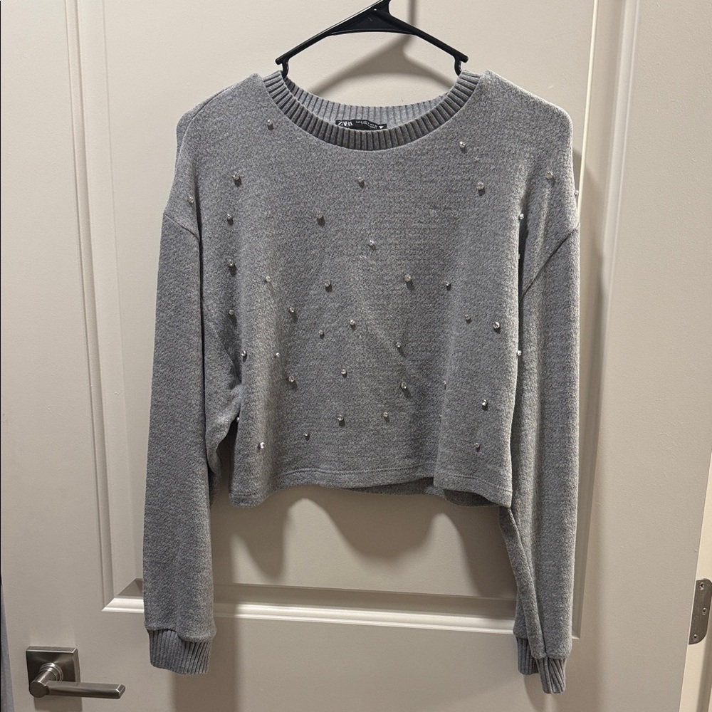 Zara Light Gray Sweater with Pearl Details